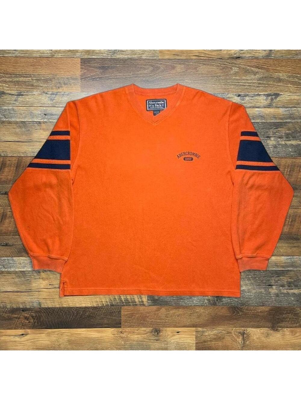 Vintage Abercrombie & Fitch 1892 Orange V Neck Long Sleeve Sweatshirt Size XL